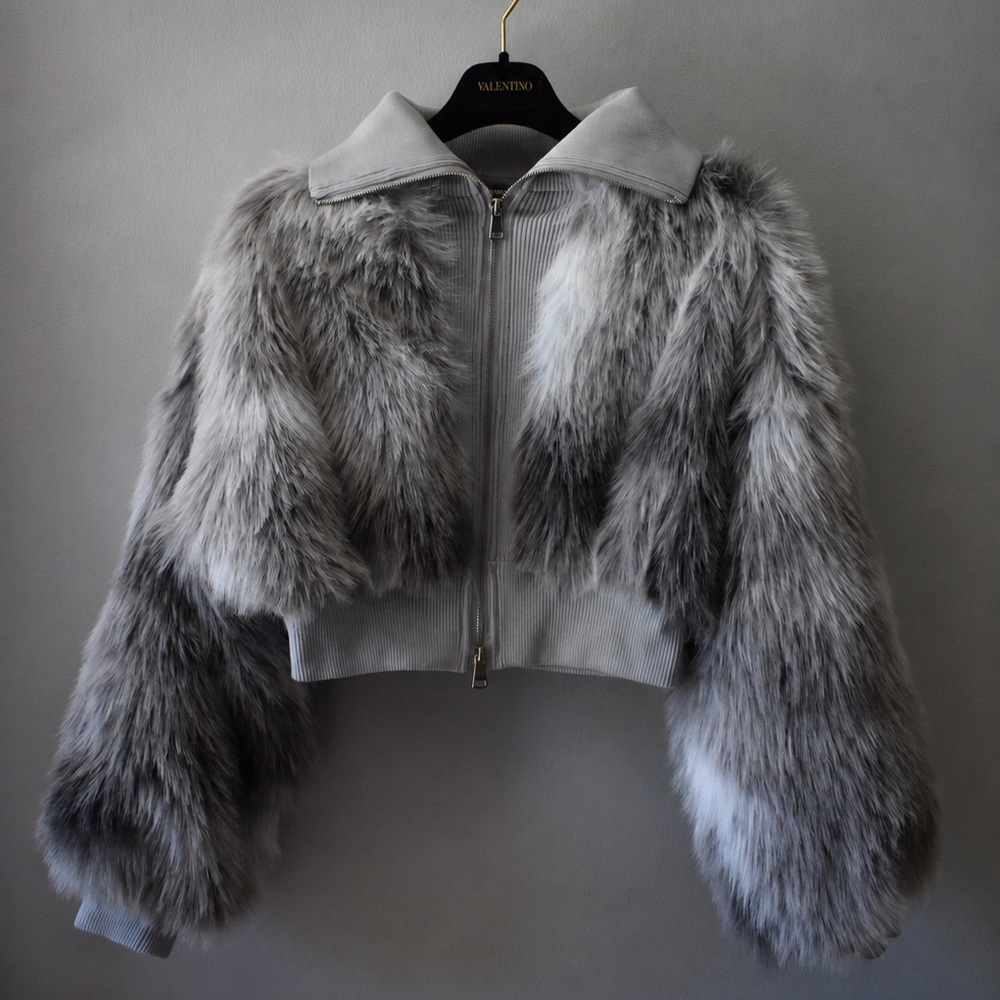 Urban Outfitters: Silence + Noise Gray Faux Fur Zip-Front Jacket